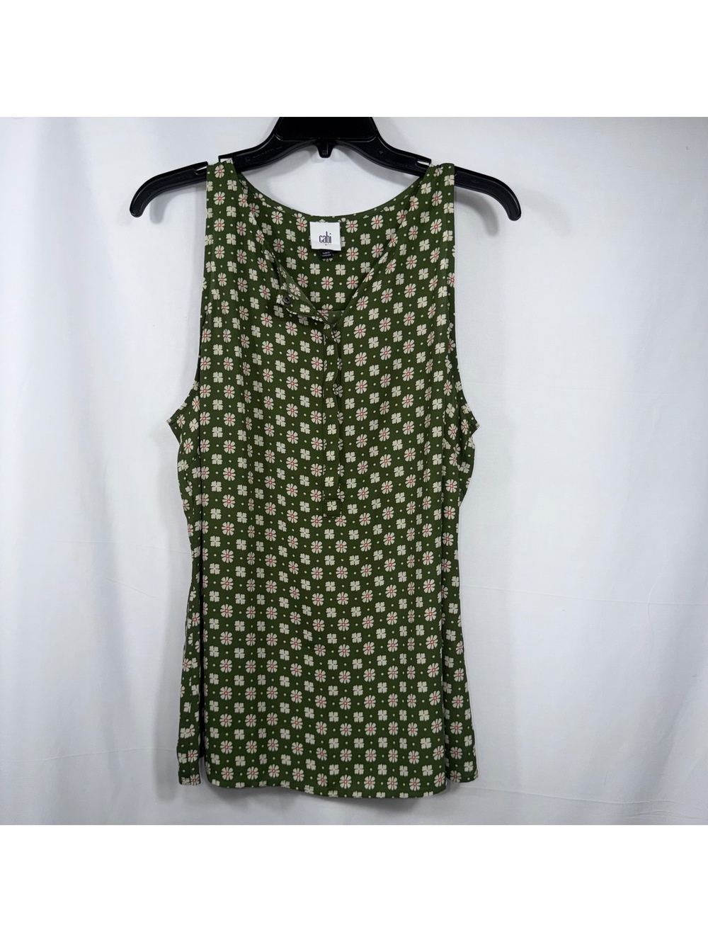 Cabi Green Floral Sleeveless Blouse Top Size L